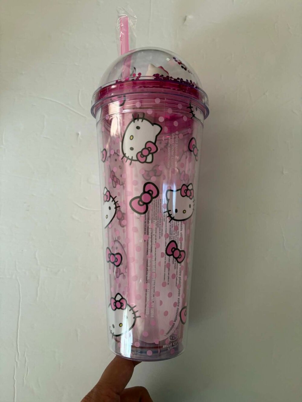 Silver Buffalo Sanrio Hello Kitty Pink Polka Dots and Bows Dome Glitter Top
